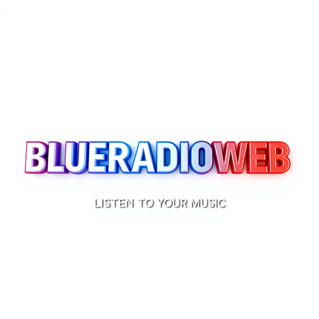 3D Logo idea: 3D logo for Générer un logo 3D BLUERADIOWEB écrit en blanc dans un fond de couleur bleu clair et foncé et nuancé de rouge avec le slogan LISTEN TO YOU