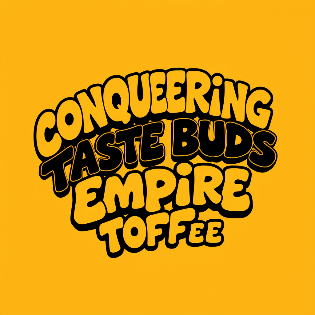 Main logo studio: Funky psychedellic logo with Conquering Your Taste Buds as the prominant text, smaller text Empire Toffee. Color scheme Gold and Black. Make it a squa