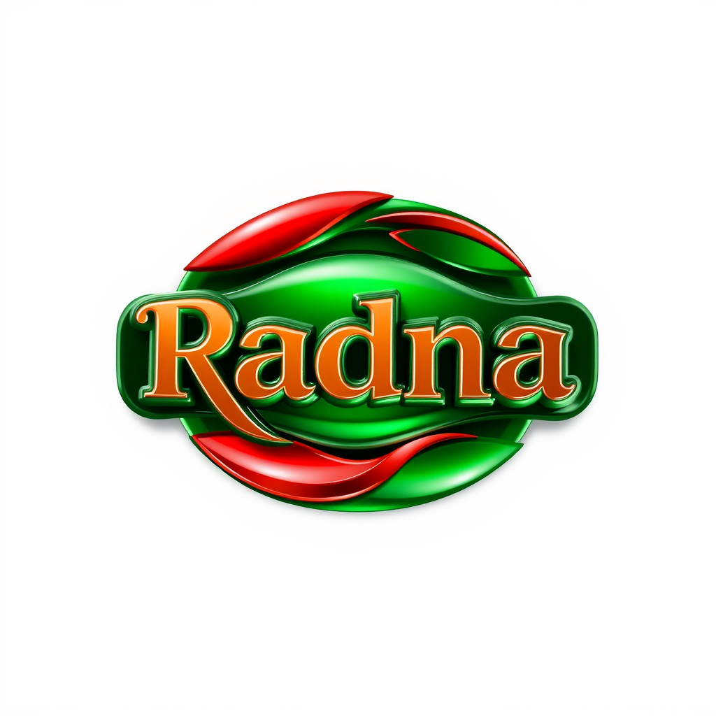 3D Logo idea: 3D logo for Radna fermentation green& red , three-dimensional render, realistic depth and shadows, glossy or metallic surface, dramatic lighting, cent