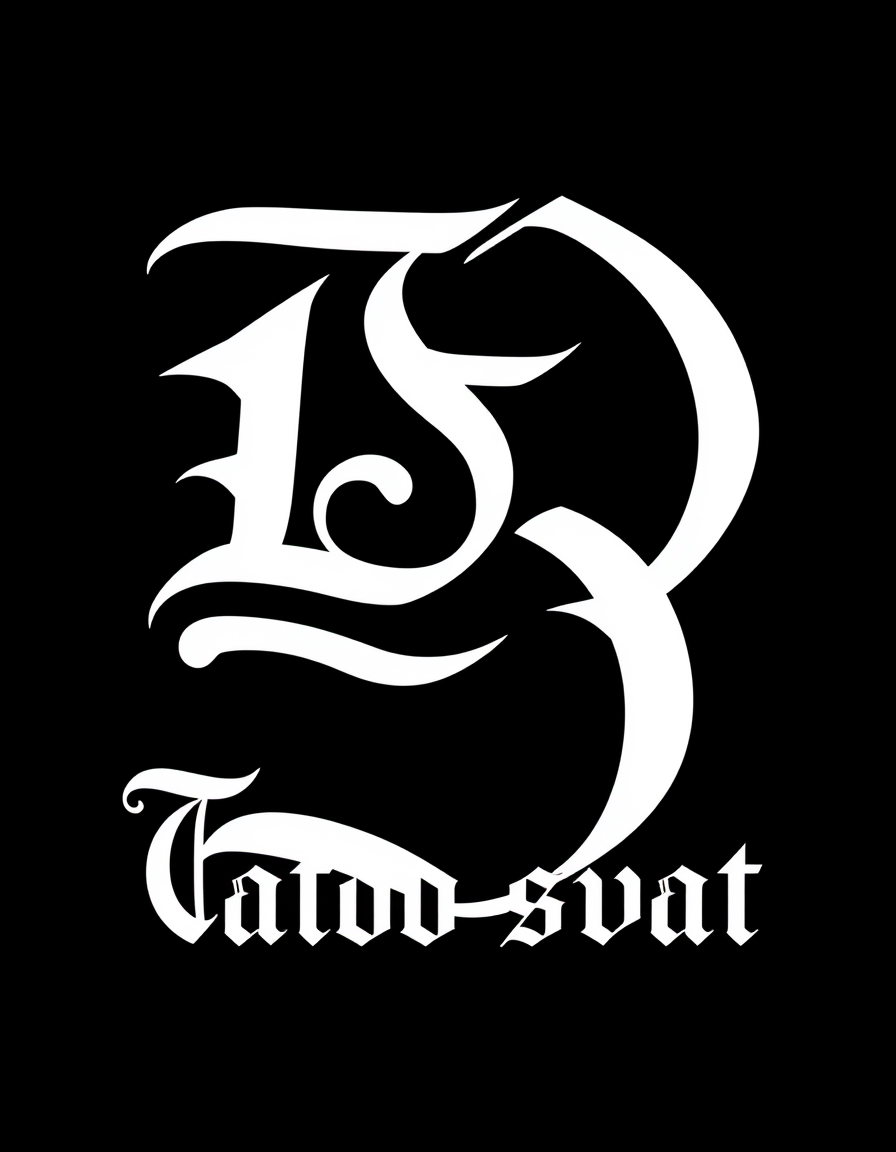 Monogram Logo idea: monogram logo combining the letters Gothic monogram of the letters S and B, white on a black background. Below, under the holotype, write "Tatoo svat"