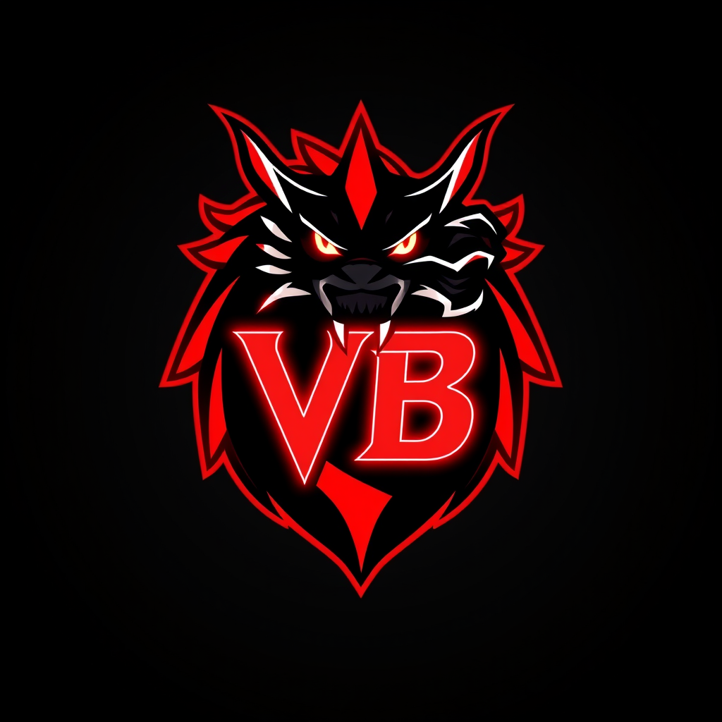 Main logo studio: Hight contrast, hight quality, clean and simple bold esports team emblem logo, a single roaring dragon head, black and glowing neon red with the lette