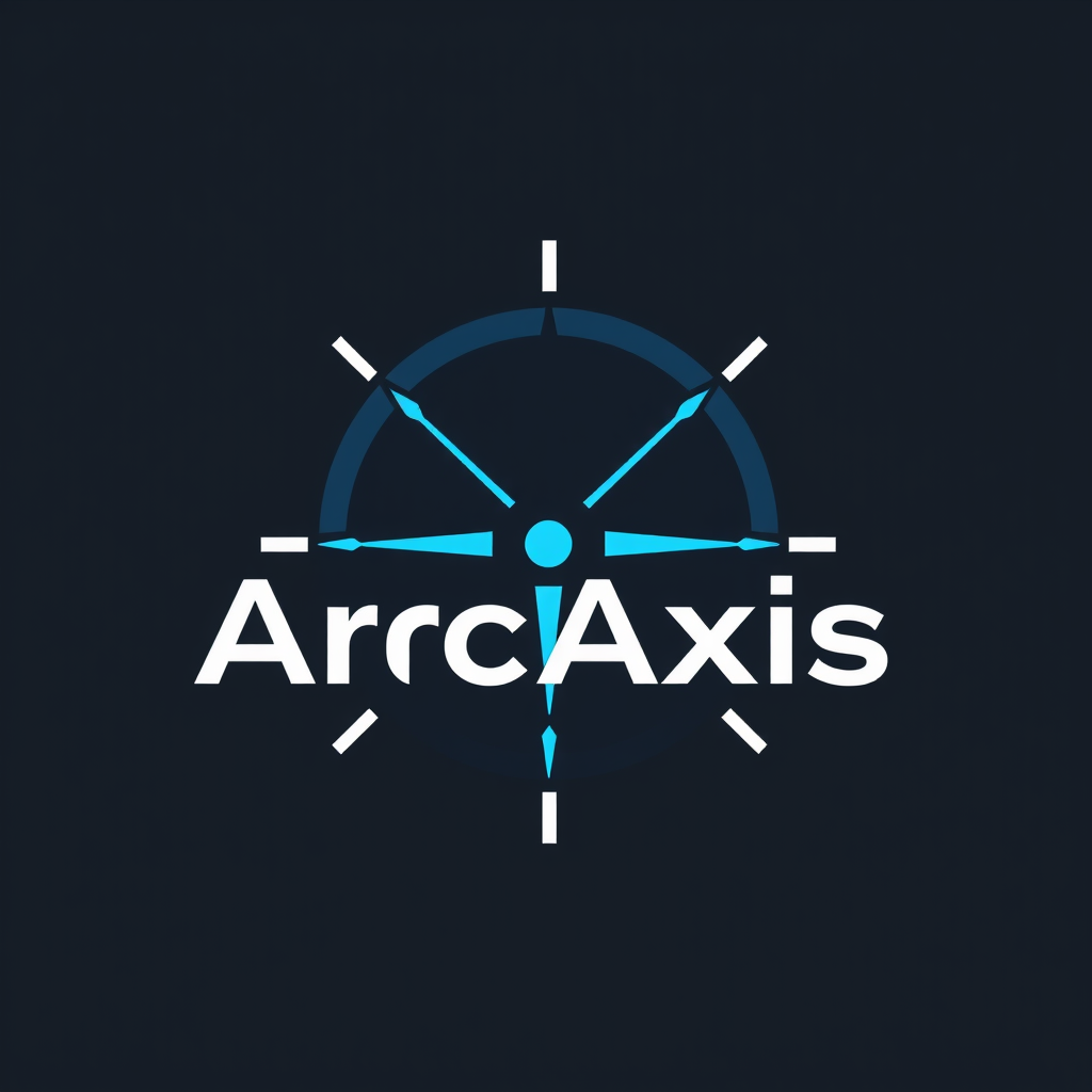 Main logo studio: Create a unique premium symbol-only logo for “ArcAxis”. Design a minimalist geometric icon combining an arc and a central axis/crosshair, representing