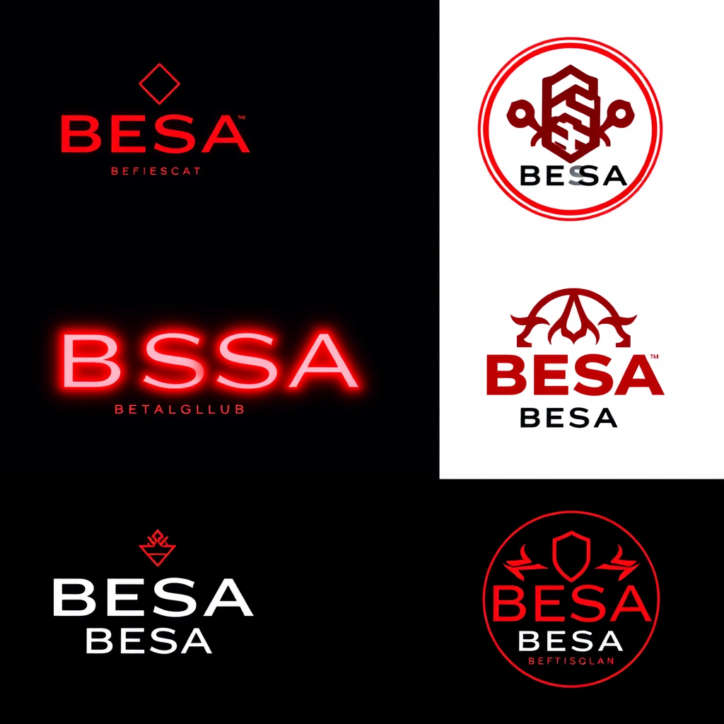 Main logo studio: Create 6 completely different luxury nightclub logos for a Balkan nightlife events page called “BESA BESA”. Use a dark textured background, intense de