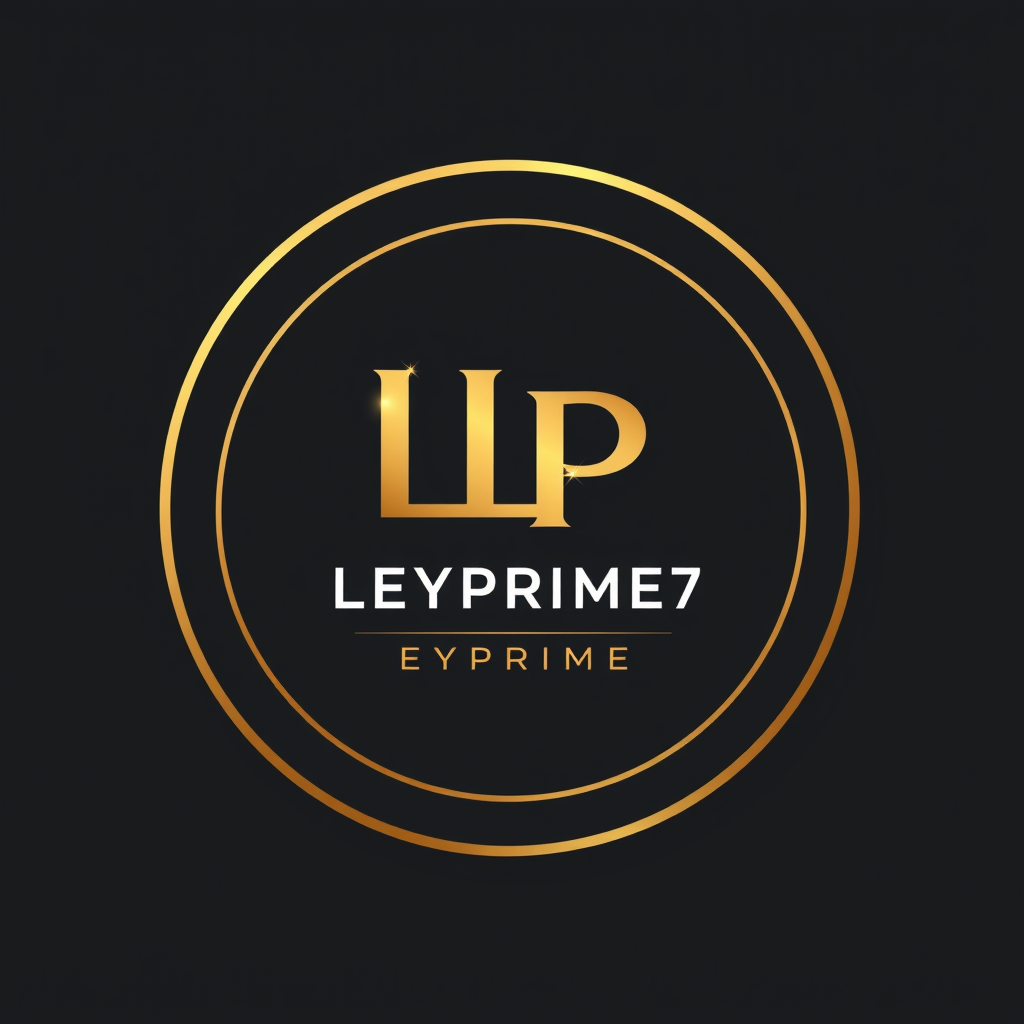 Main logo studio: Create a perfect circular logo, fully round with no square shape. Luxury, minimalist, modern, elegant, clean design for LEYPRIME7. Create the main LP