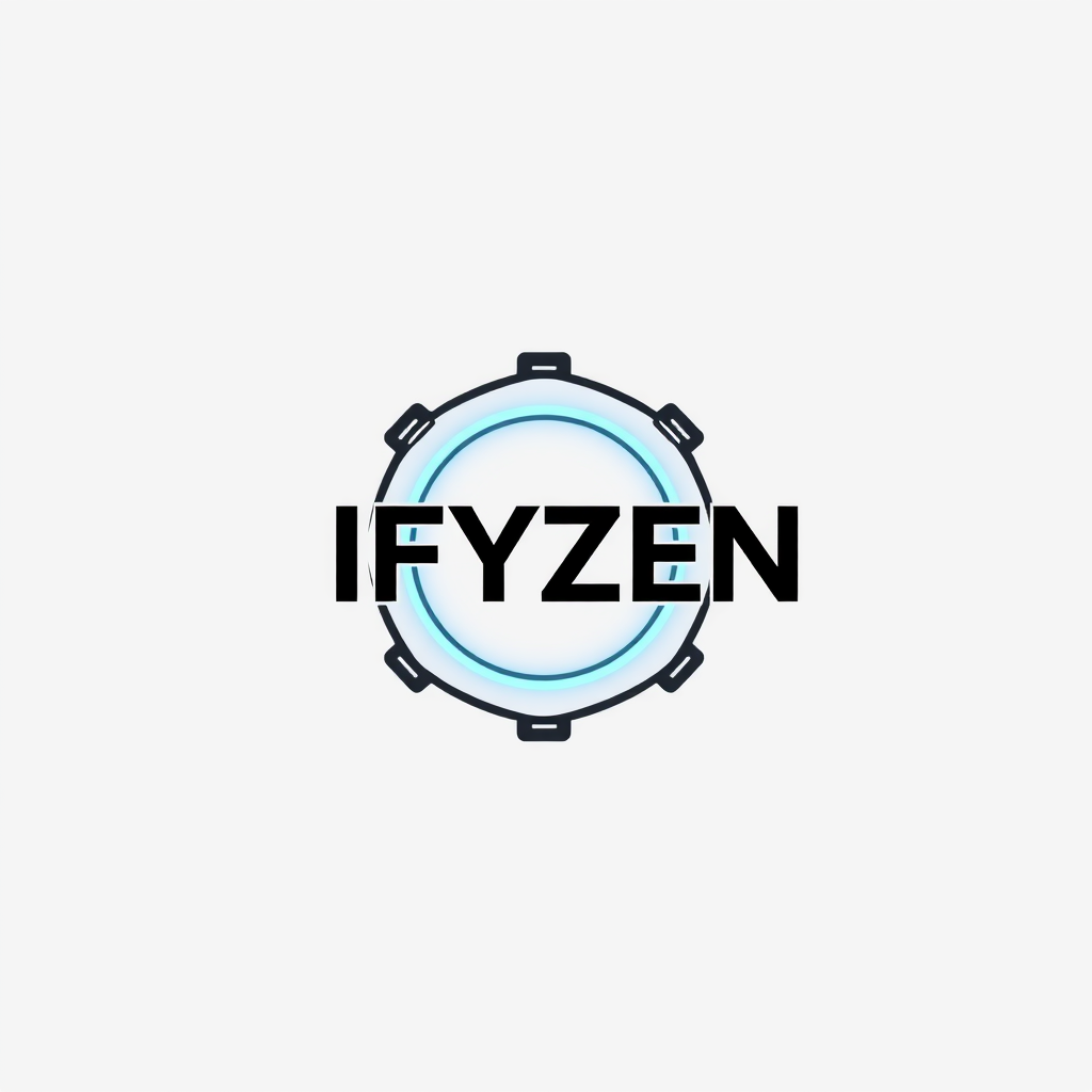 Main logo studio: Create a clean premium logo with the text IFYZEN. Futuristic mysterious style, abstract portal symbol, black and white, subtle blue glow, minimal geom