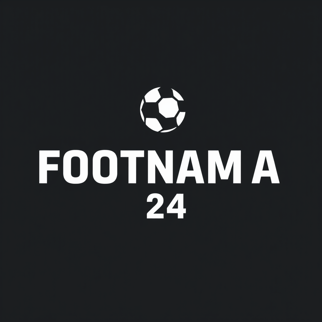 Main logo studio: FOOTNAMA 24, modern international football media brand, minimalist professional logo, bold clean typography, football icon, black and white with a sub