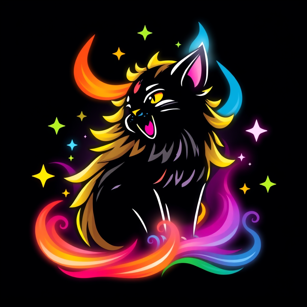 Main logo studio: Buat kan logo kucing yang sangat keren dan imut versi pelangi