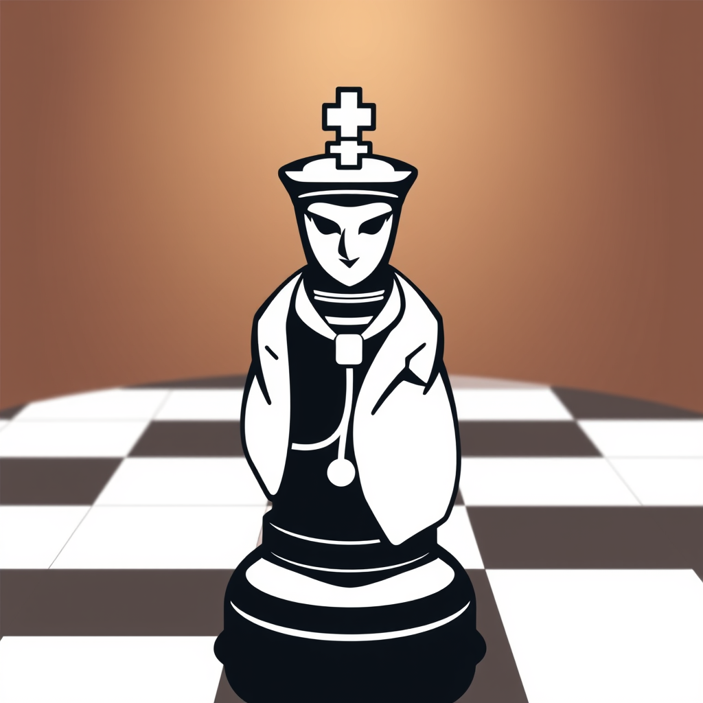 Main logo studio: Clever minimalist logo for “Chess Dojo Physician Society.” A chess knight wearing a tiny physician’s white coat, designed in a clean modern emblem sty