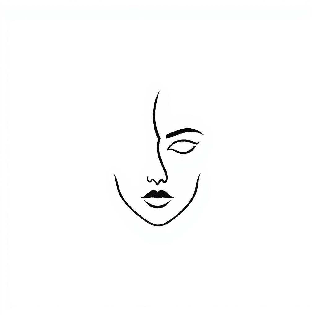 Main logo studio: Minimal luxury fashion logo for **2FACED**. Create a simple **single-line outline of half a human face**, subtly hiding a second face through negative