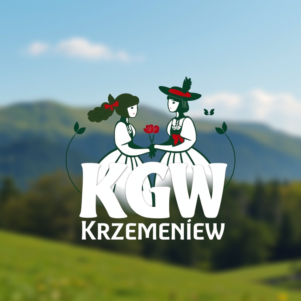 Main logo studio: Stwórz radosne logo dla „KGW Krzemieniew”. Polski folklor inspirowany wzorami łowickimi: barwne kwiaty, maki, chabry, malwy, ludowe ornamenty i wycina