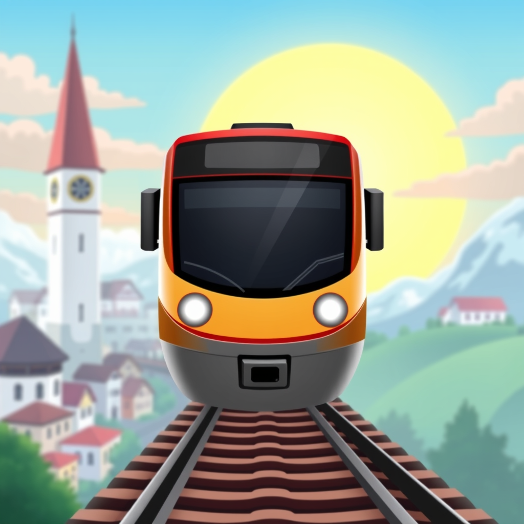 Main logo studio: Rail Rush game logo: zurich canton in the background and modern train icon (front view)