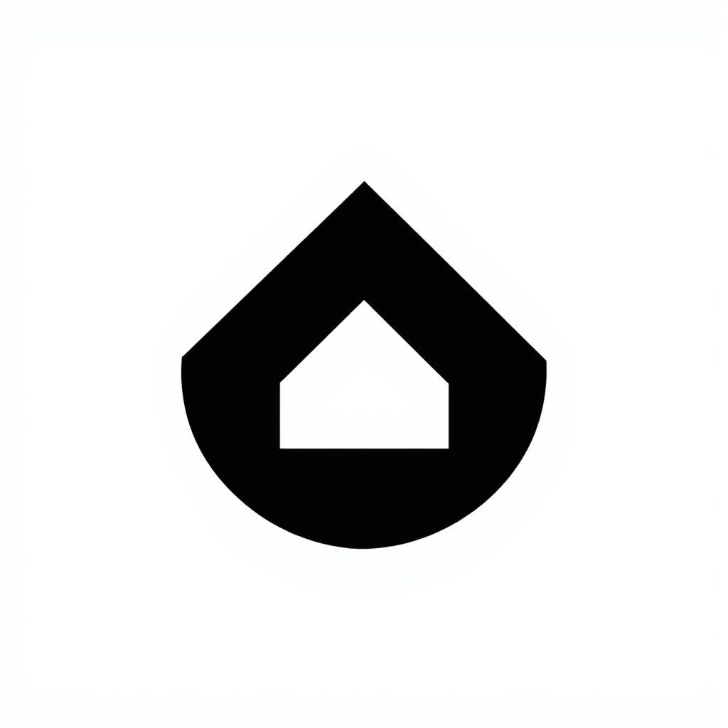 Main logo studio: Minimal architecture logo, abstract spatial symbol using two interlocking geometric forms, clever negative space, elegant proportions, black and white