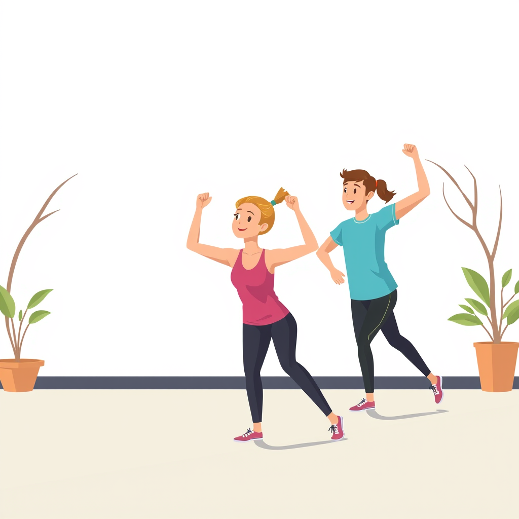 Main logo studio: Make an animation of people exercising. White background anime version