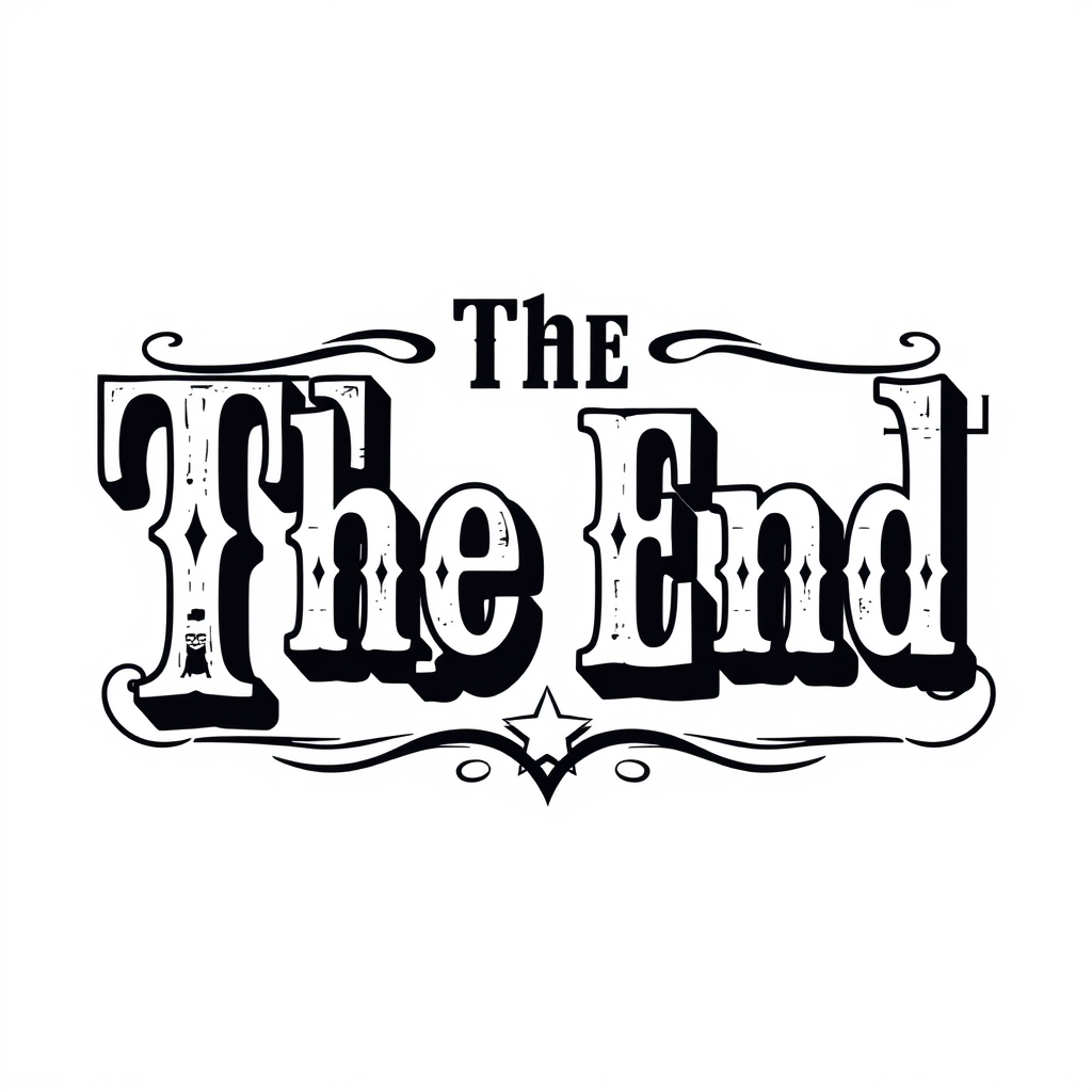 Vintage Logo idea: vintage retro logo for make a logo "The End" western style , classic retro design, aged typography, hand-drawn vintage illustration style, ornamental 