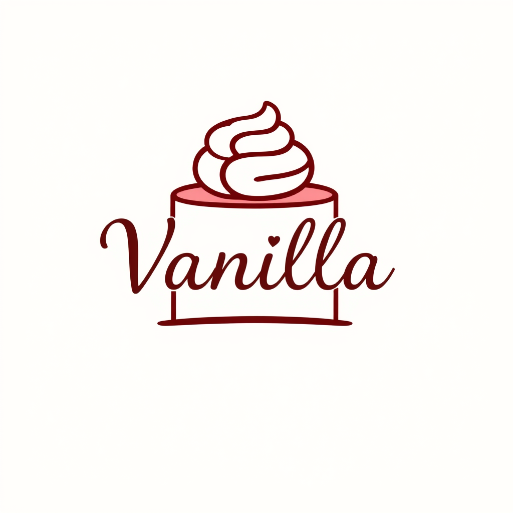 Main logo studio: I want a **2D logo** for a cake brand called **Vanilla Cake**. The logo should feature a simple, elegant 2D cake icon, with clean lines and a soft, st