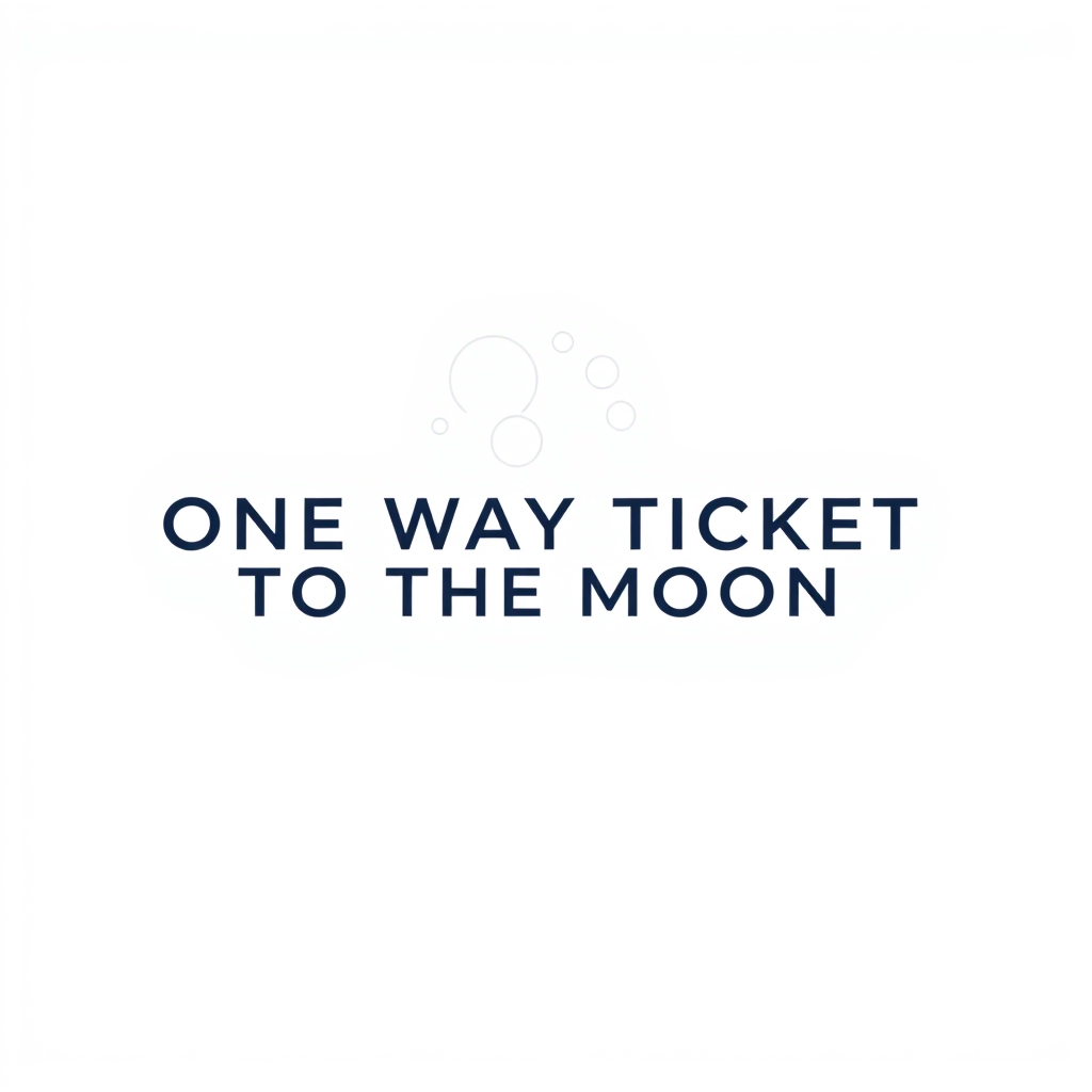 Wordmark Logo idea: wordmark logo of One Way Ticket To The Moon Agence de voyage et d'accompagnement , bold clean typography, flat vector logo, centered, solid white back