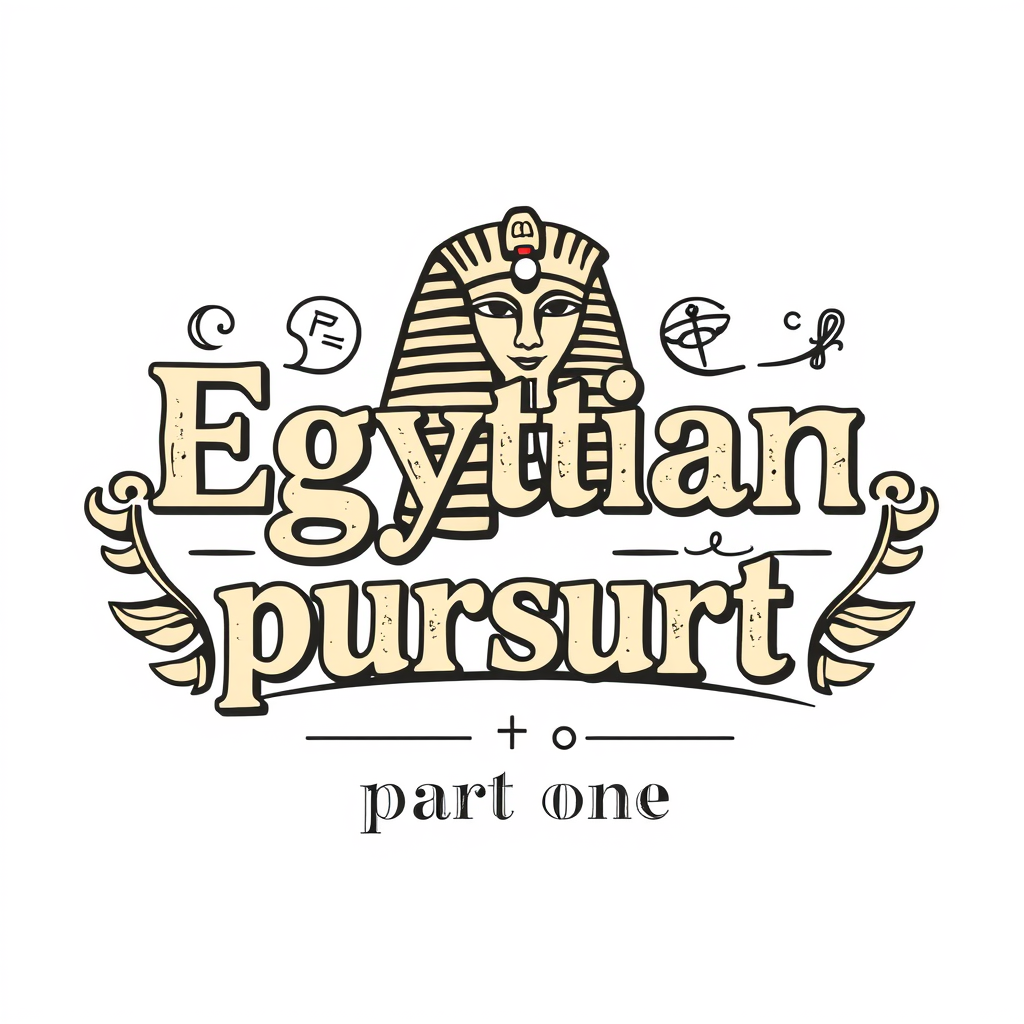 Vintage Logo idea: vintage retro logo for "Egyptian pursuit" a lot of egyptian symbols. And after a line break "part one" , classic retro design, aged typography, hand-d