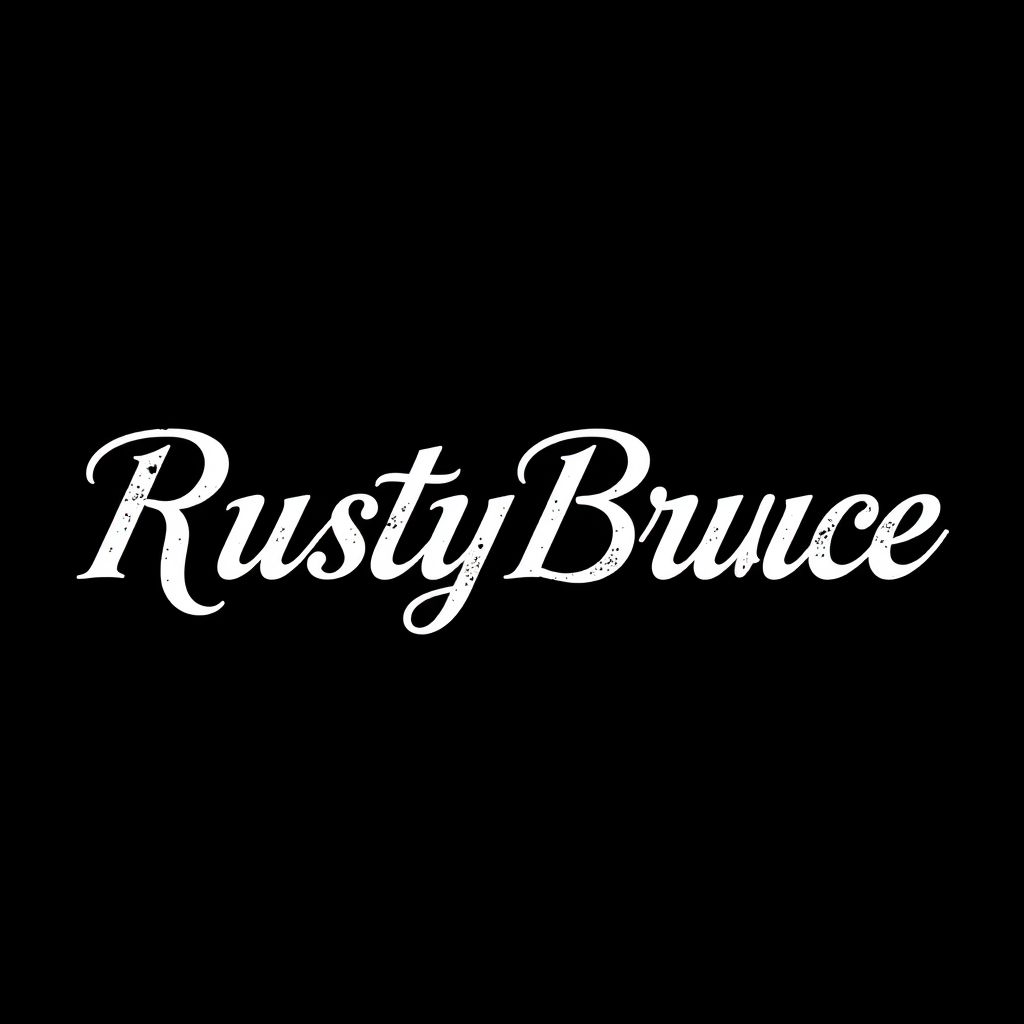 Main logo studio: The word "RustyBruce" black and white, on a nice font, not too easy