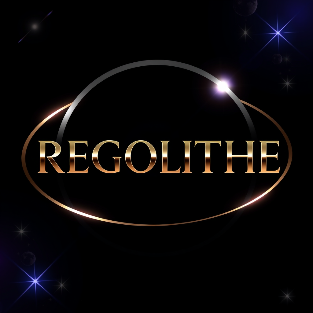 Main logo studio: premium Facebook branding graphic for REGOLITHE. Make REGOLITHE the central focus in elegant, clean, sophisticated warm metallic silver lettering.deep