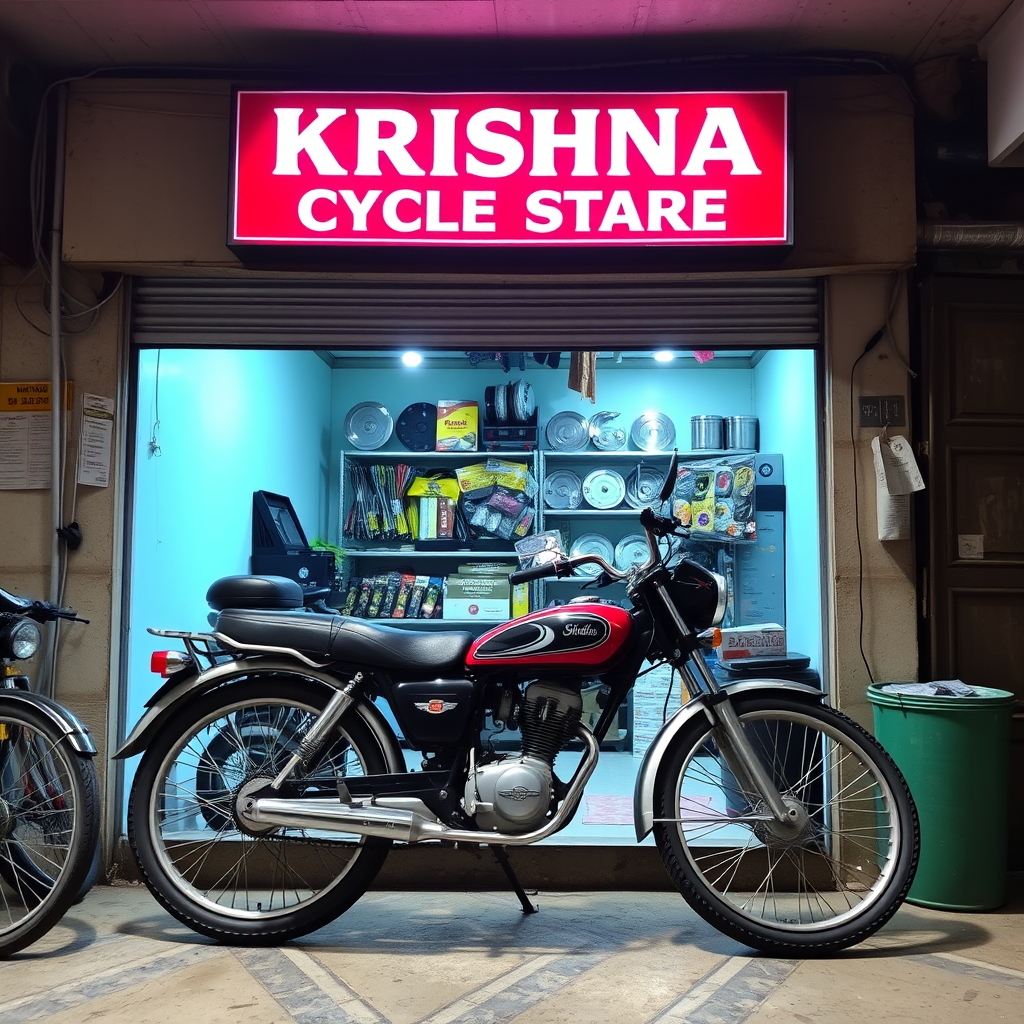 Main logo studio: the name of the shop is Krishna Cycle Store selling cycle parts and cycle