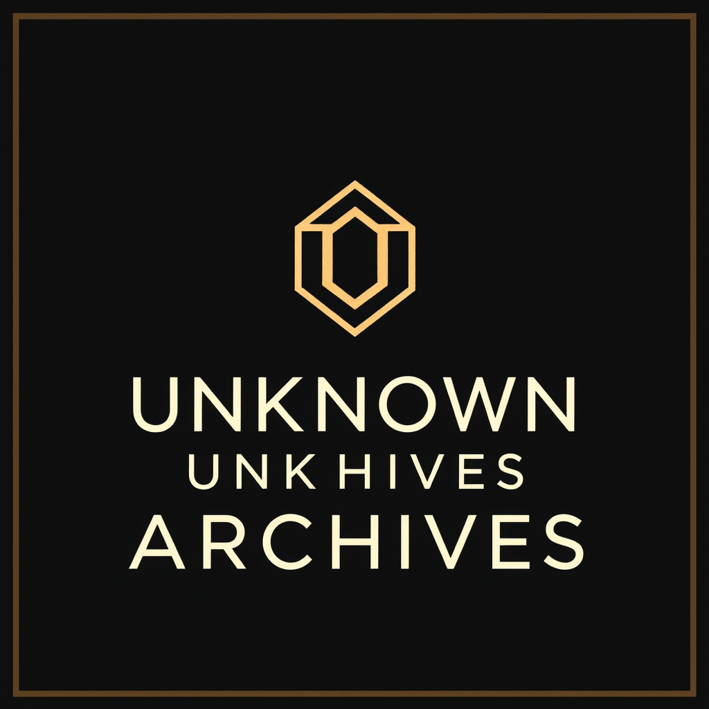 Main logo studio: Modern premium logo for “UNKNOWN ARCHIVES”. A simple geometric symbol representing hidden knowledge and secrets, inspired by an ancient sealed archive