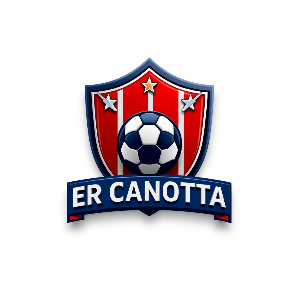 3D Logo idea: 3D logo for Crea un logo di una squadra di fantacalcio. Inserisci nel logo il nome della squadra "ER CANOTTA UNITED", e anche il motto latino "Fortis