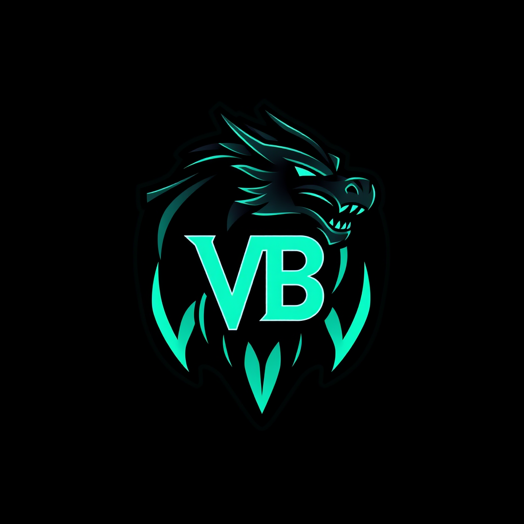 Main logo studio: Hight contrast, hight quality, clean and simple bold esports team emblem logo, a single roaring dragon head, black and glowing neon teal with the lett