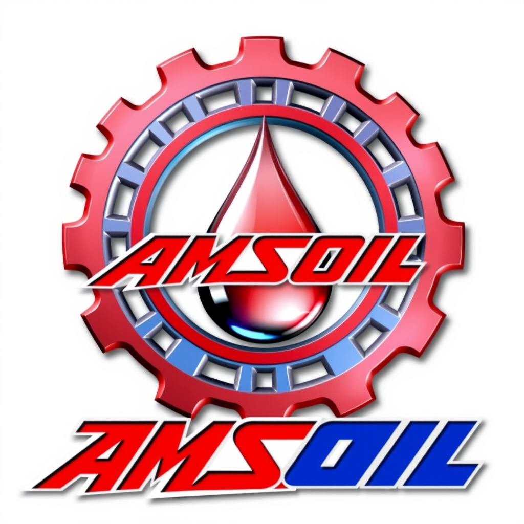 3D Logo idea: 3D logo for Synthetic Distribution LLC , AMSOIL, gear icon with oil drop, red and blue colors, bold professional automotive style , three-dimensional 
