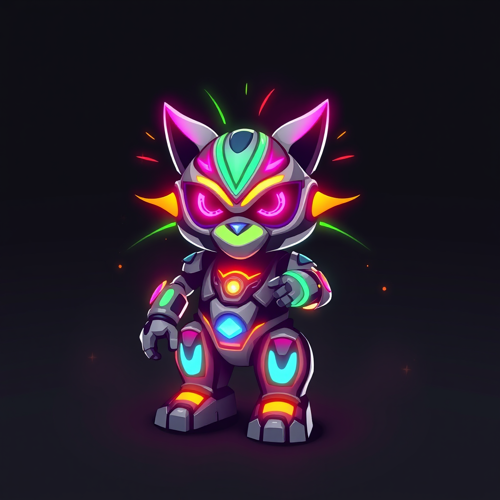 Main logo studio: Buat kan logo kucing versi robot versi pelangi yang sangat indah