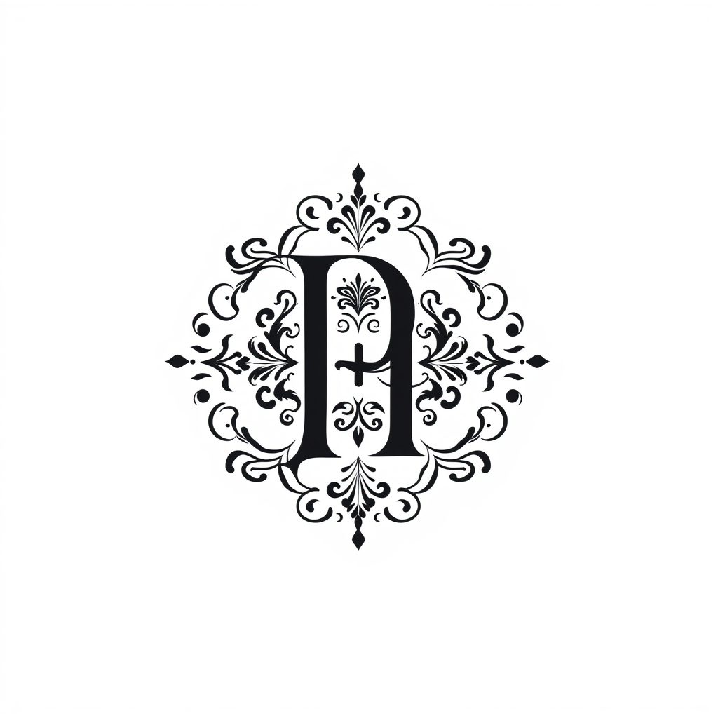 Monogram Logo idea: monogram logo combining the letters P + P + chikankari , elegant intertwined letterforms, flat vector logo, centered, solid white background, high con