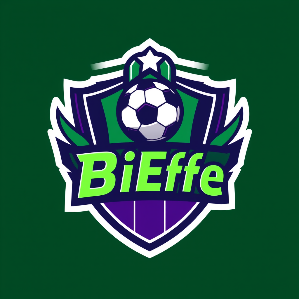 Main logo studio: Create a professional football club crest logo for a fantasy football team called "BiEffe". Main colors green and purple, modern soccer badge, elegant