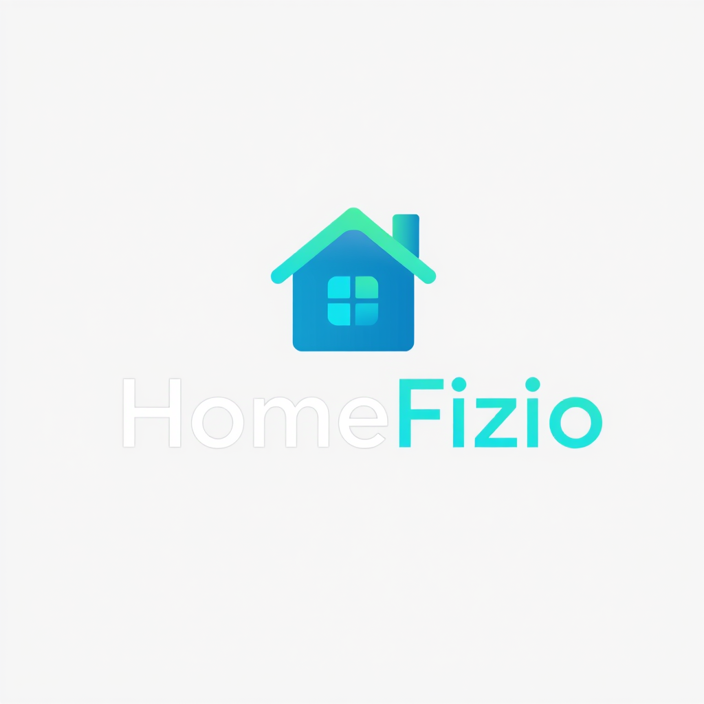 Main logo studio: logo with no background for company called HomeFizio which does physiotherapy. Include a symbol of home and use medical themed colors for the house sy