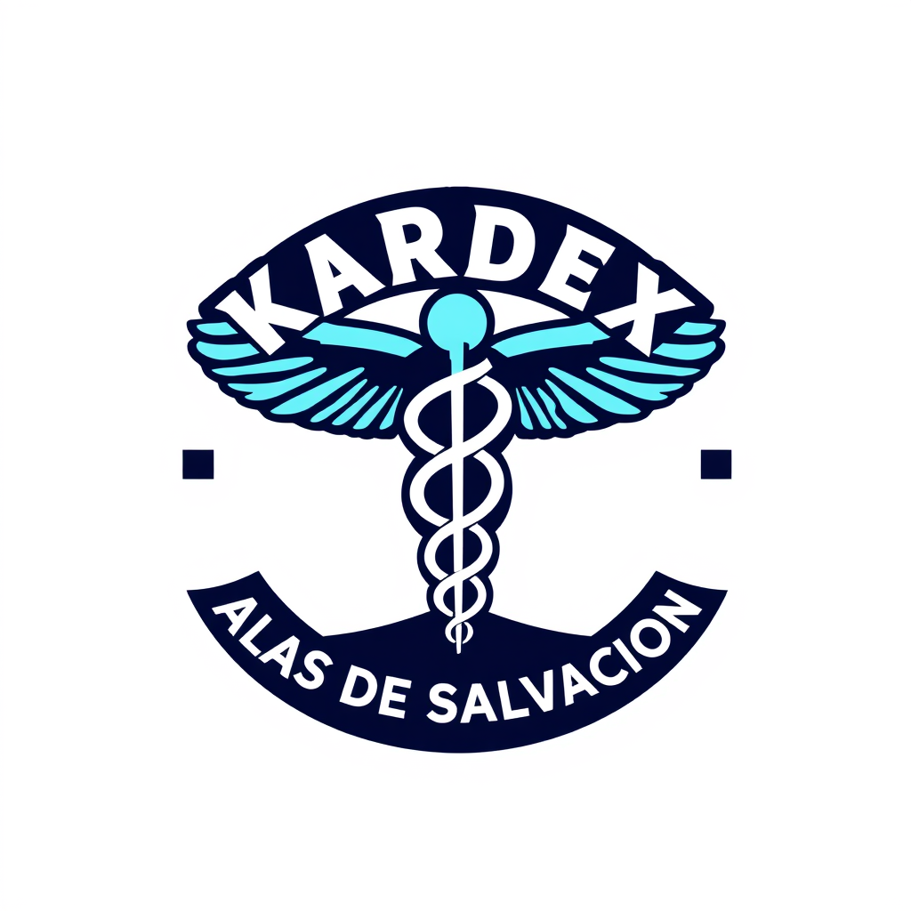 Main logo studio: Generame un logo que diga "-KARDEX DE MEDICAMENTOS- ALAS DE SALVACION" y ponle alitas a los lados