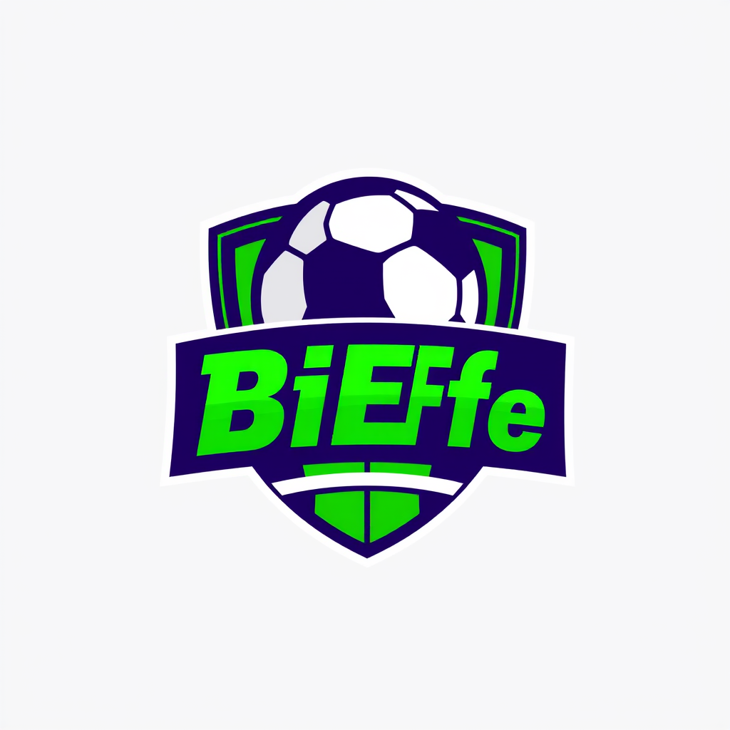 Main logo studio: Modern football fantasy logo for "BiEffe", shield emblem, bold sporty typography, green and purple color palette, stylized football, clean vector desi