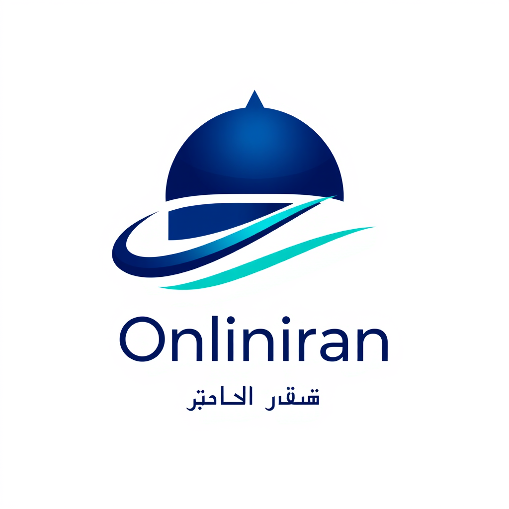 Main logo studio: Premium minimalist vector logo for Onliniran, a modern Iranian e-commerce and rapid-delivery brand. Create a unique geometric Persian dome fused with