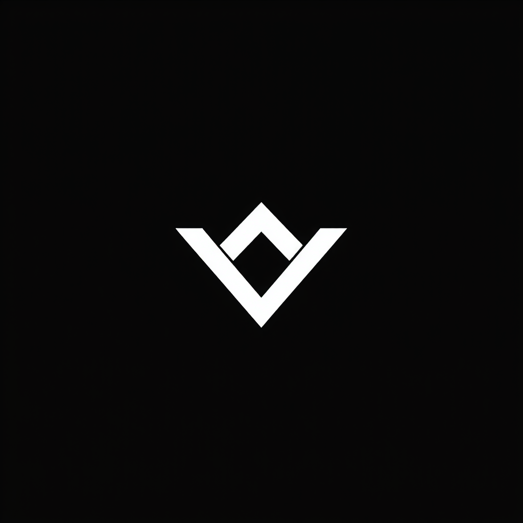 Main logo studio: Minimalist futuristic monogram logo for VYEN, abstract geometric V and Y combined into one unique symbol, sharp angular forms, black background, pure 