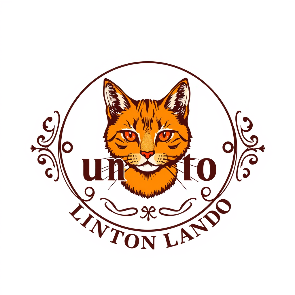 Vintage Logo idea: vintage retro logo for Logo de un gatito lindo color naranja , classic retro design, aged typography, hand-drawn vintage illustration style, ornamenta