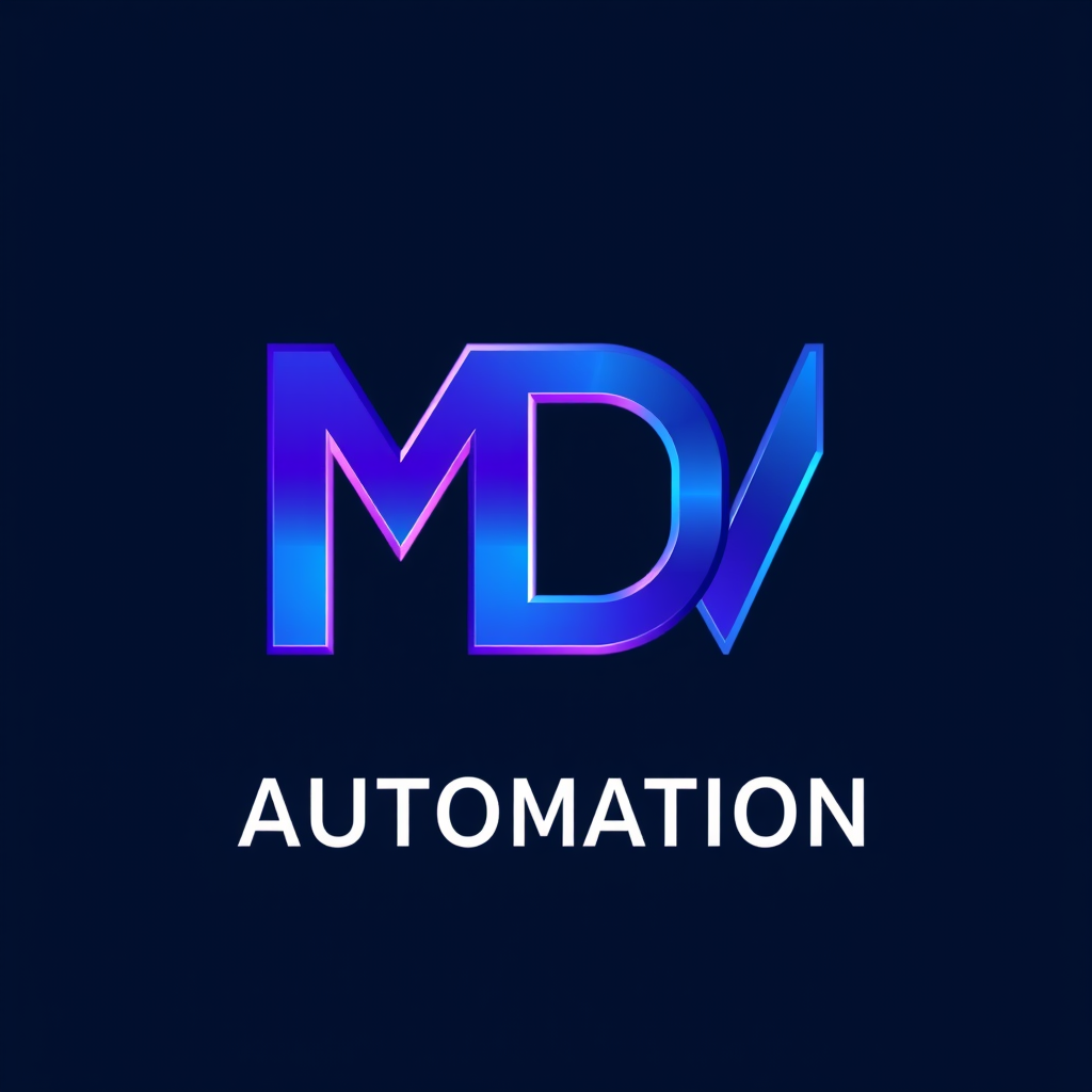 Main logo studio: Premium logo: create one connected MDV monogram with M, D and V clearly visible and tightly joined. Use the same Electric Blue + Metallic Purple gradi