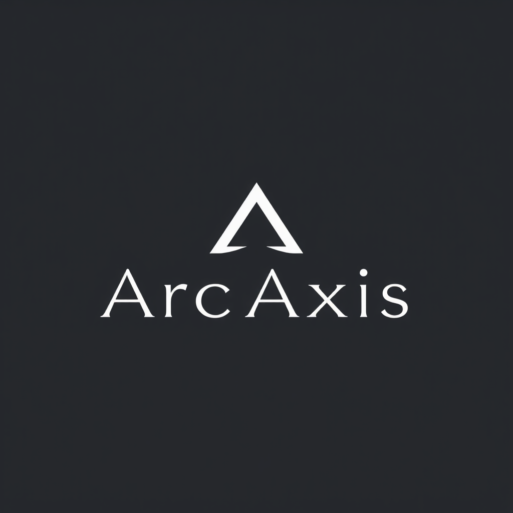 Main logo studio: Create a premium minimalist logo for ArcAxis, using #A6A6A6 on a transparent or dark background. Design a unique abstract symbol inspired by precision
