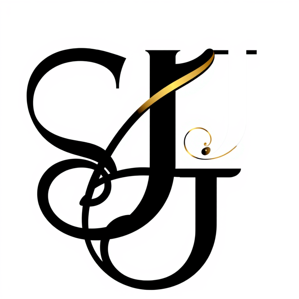 Main logo studio: Create a premium luxury family monogram logo using the letters “SAJ”. Make the S, A and J beautifully interlocked into one unique symbol. Use a black
