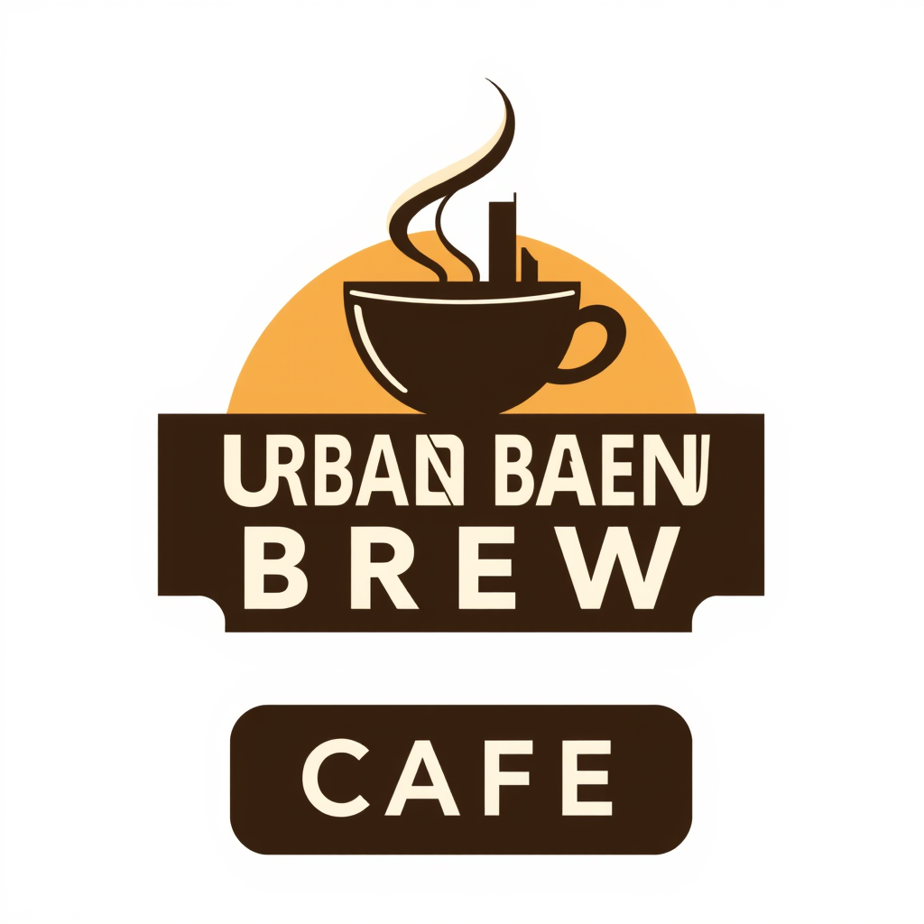 Main logo studio: Design a high-end, modern, memorable logo for **URBAN BREW CAFE**. Create a minimalist emblem combining an elegant coffee cup with steam subtly shaped