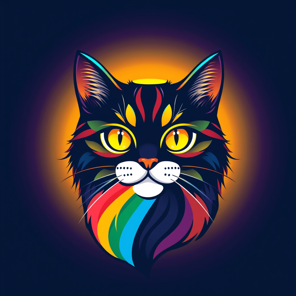 Main logo studio: Make a colorful cat logo like a rainbow coming down from the sky, very beautiful