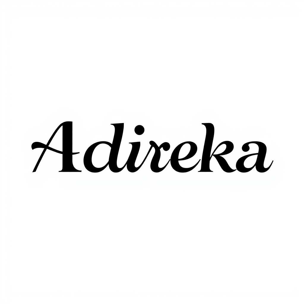 Wordmark Logo idea: wordmark logo of Create a premium wordmark reading exactly “Adireka”. Typography only, no icon. Custom elegant lettering subtly inspired by Javanese,