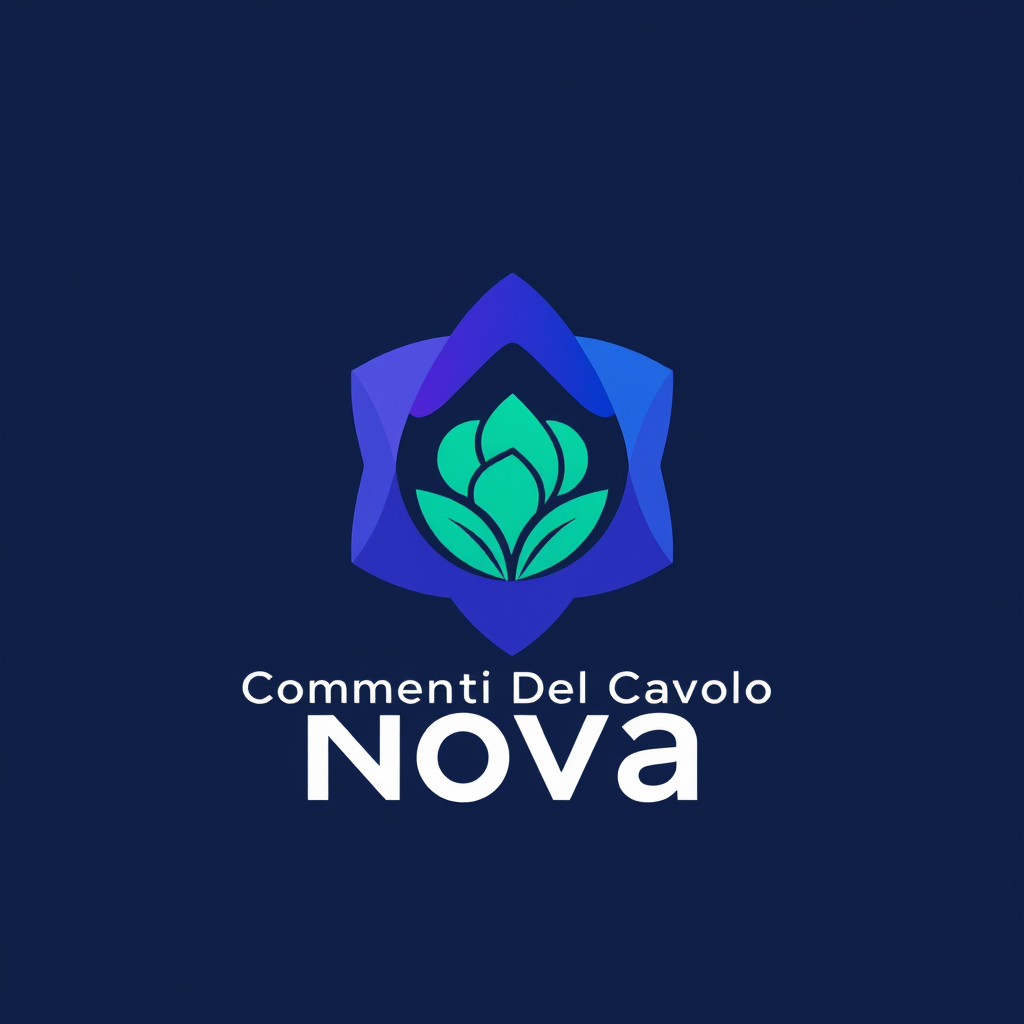 Main logo studio: abstract geometric icon logo for an AI startup named Nova, blue and violet. Add a title: Commenti Del Cavolo. Add a cabbage in the logo