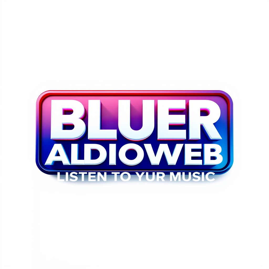 3D Logo idea: 3D logo for Générer un logo 3D BLUERADIOWEB écrit en blanc dans un fond de couleur bleu clair et foncé et nuancé de rouge dans un rectangle avec le sl