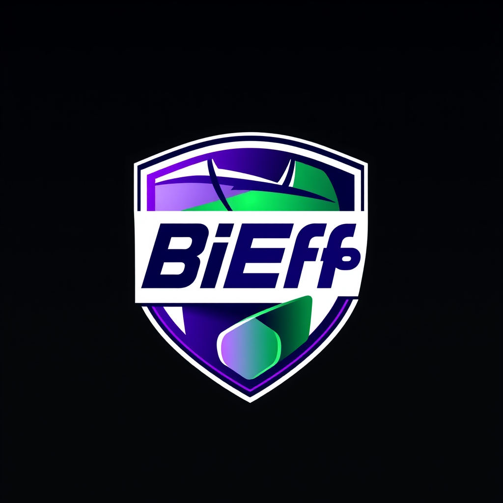 Main logo studio: Logo futuristico per "BiEffe", squadra di fantacalcio. Design minimal e premium con monogramma "BF" integrato nella scritta "BiEffe". Scudetto geometr