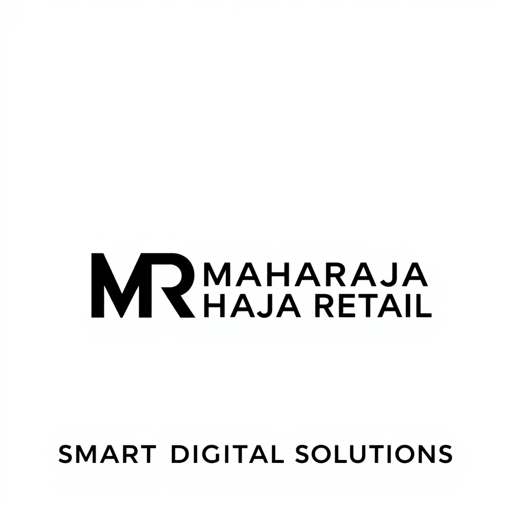 Wordmark Logo idea: wordmark logo of Design a minimalist, premium black-and-white vector logo for MAHARAJA RETAIL, a website development and cloud solutions company. Crea