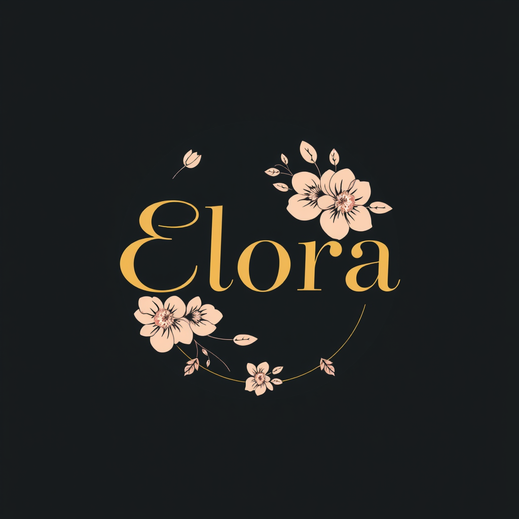 Main logo studio: Create an elegant, feminine luxury logo for “Élora” using gold typography, soft pink and ivory colors, delicate floral details, minimalist chic style,