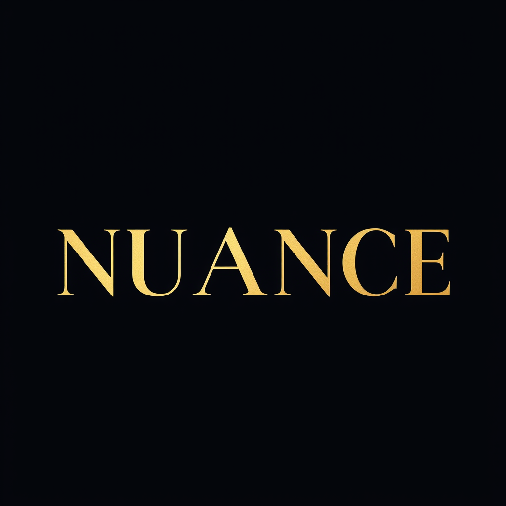 Main logo studio: Luxury logo for **NUANCE**. Deep midnight navy background with rich champagne-gold typography. **Only the word NUANCE — no separate N, no monogram, no