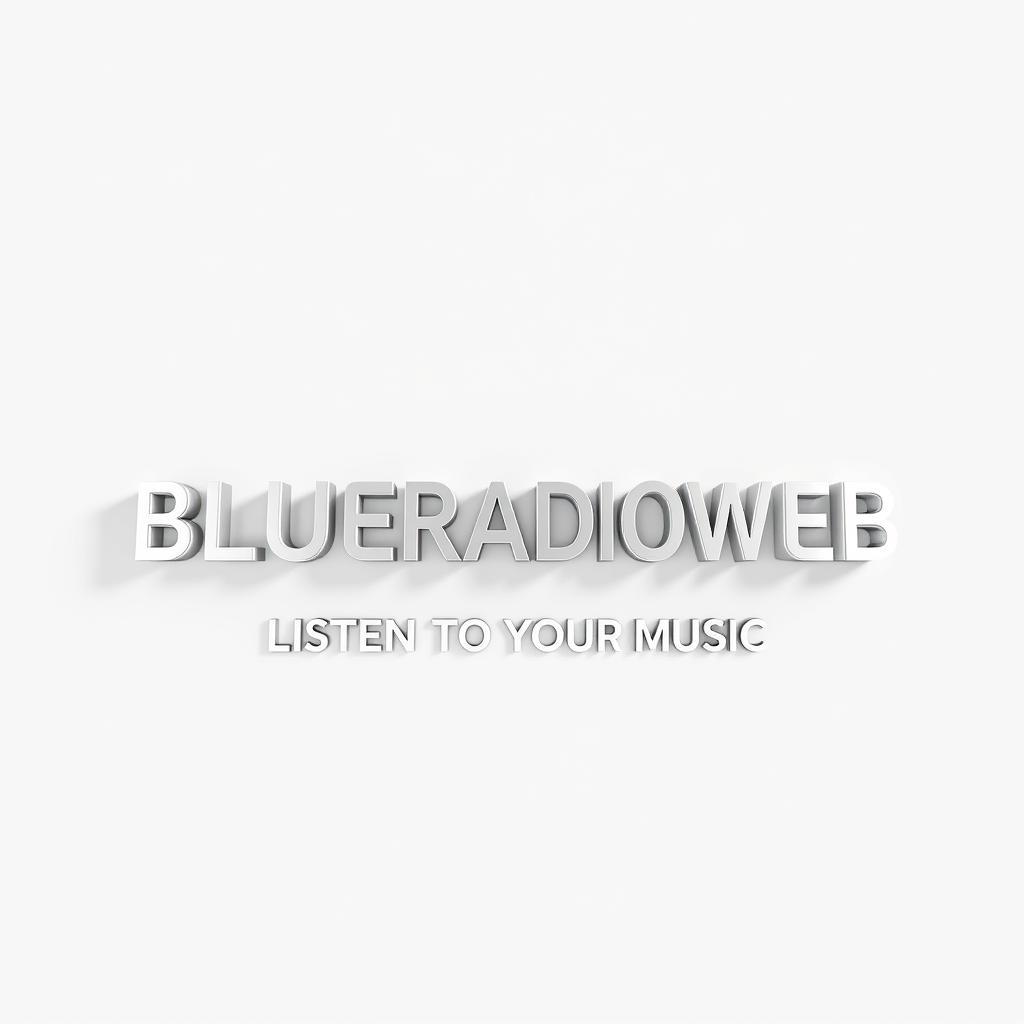 3D Logo idea: 3D logo for 1 logo en 3D au nom de BLUERADIOWEB en blanc ainsi que le slogan LISTEN TO YOUR MUSIC , three-dimensional render, realistic depth and shad